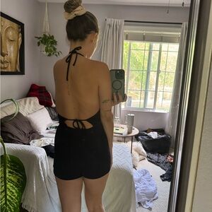 Black Ribbed Halter Romper